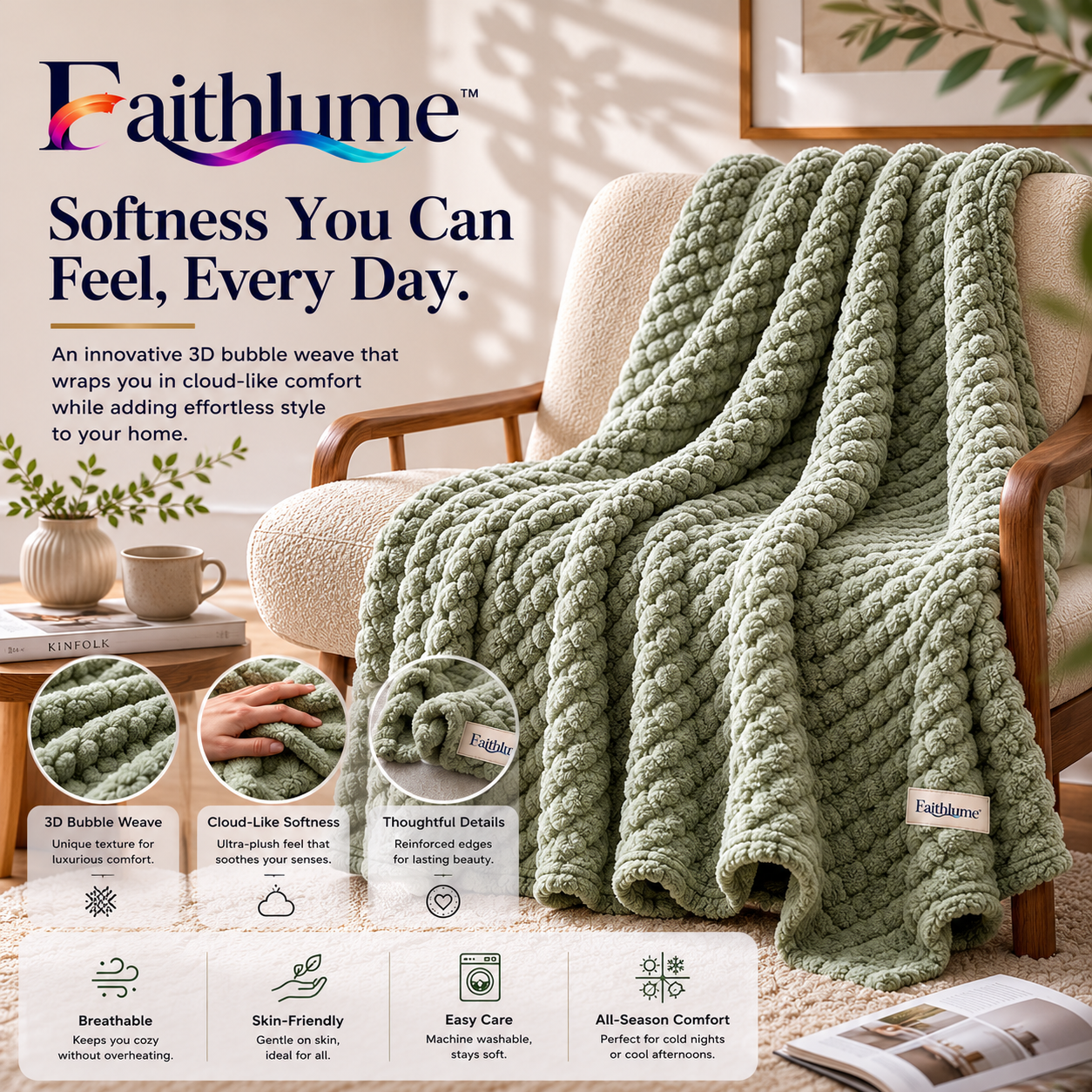 Faithlume™ BubbleKnit AirCloud Comfort Throw Blanket