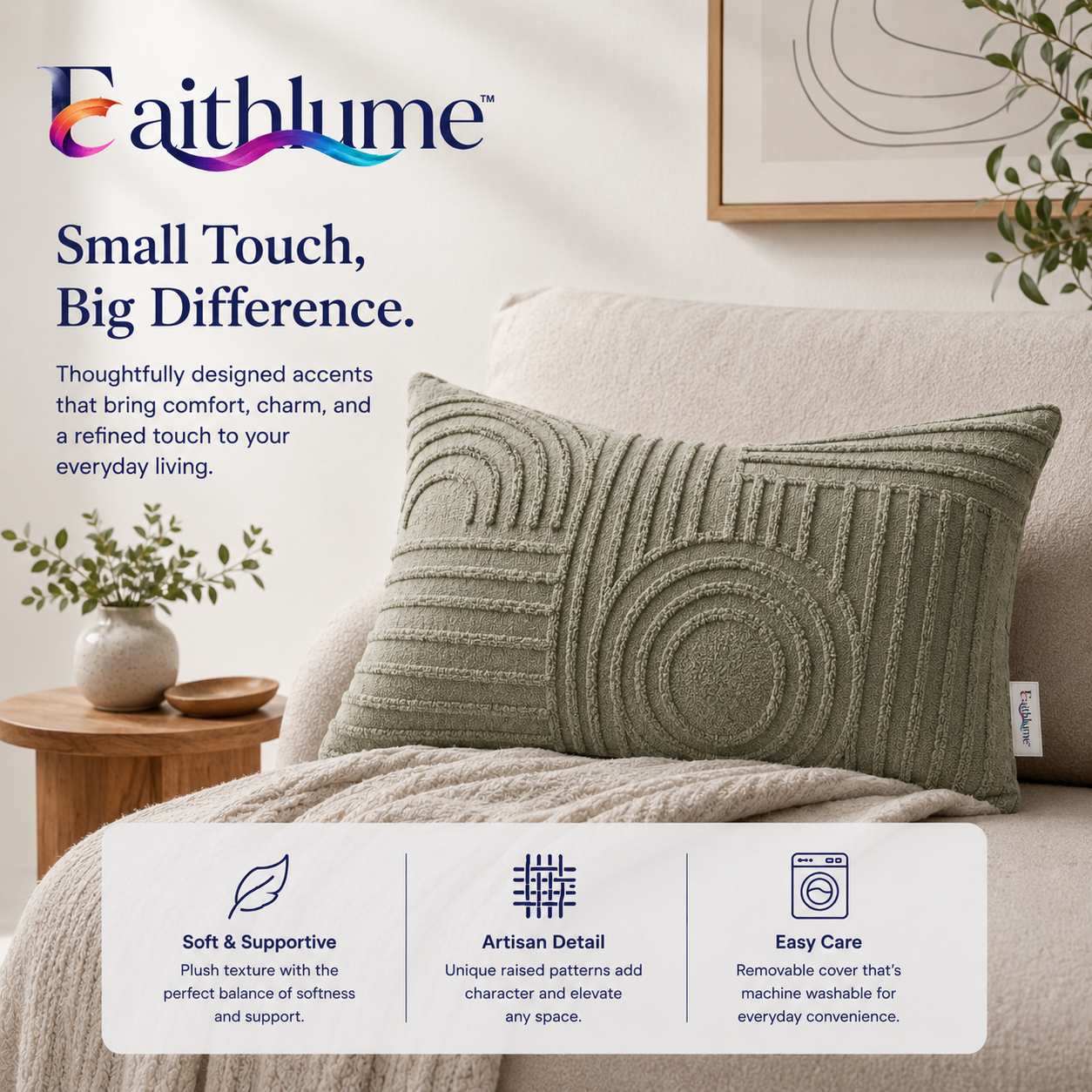 Faithlume™ AuraNest Sculpted Relief Cushion & Throw Accent Set
