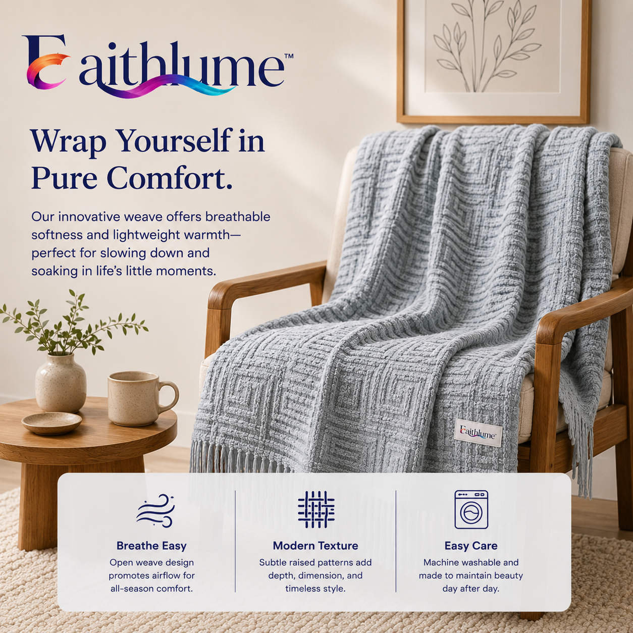 Faithlume™ ArcticWeave Ribbed Comfort Throw Blanket