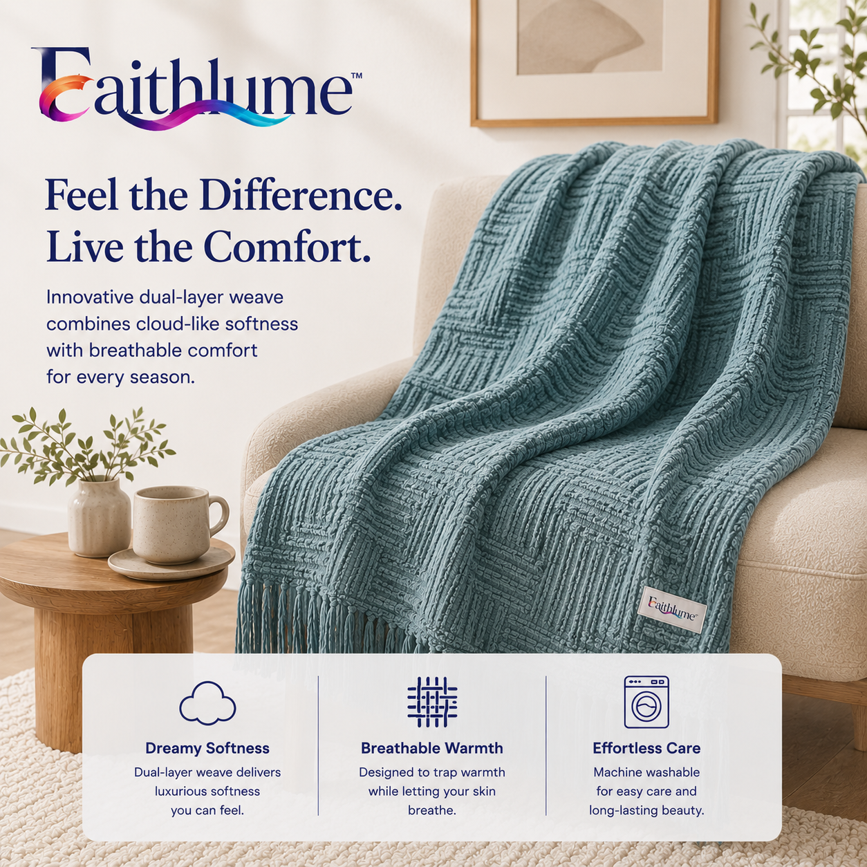 Faithlume™ CloudGrid Serenity Knit Throw Blanket